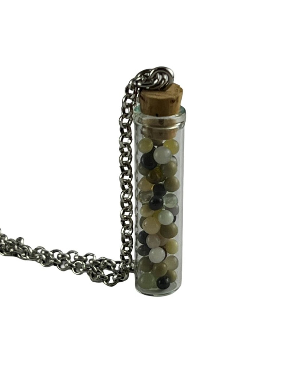 Mini Glass Vial Apothecary Pendant Necklace — Natural Glass Pebbles